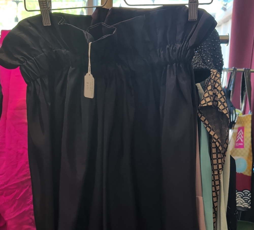 Strapless Black Gathered Waist Dress